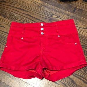 Red high waisted shorts